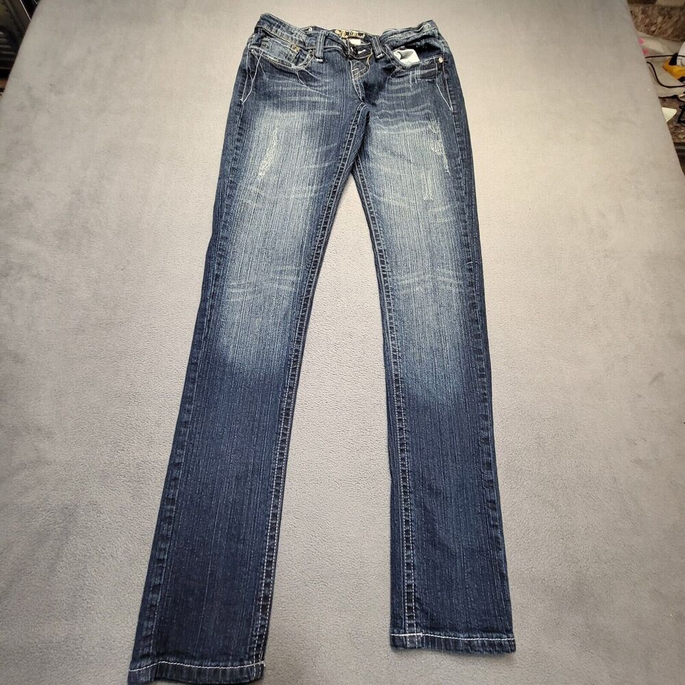 Red Rivet Jeans Juniors Size 5 Blue Skinny Leg Denim Distressed Stretch